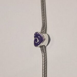 Silver and Purple Studded‎ Heart Charm for Pandora Style Bracelet